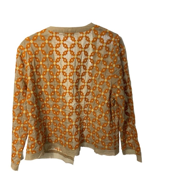 Dolma Orange/Tan Embroidered Cotton Cardigan Jacket, Lagenlook, Resort, S - Picture 4 of 7